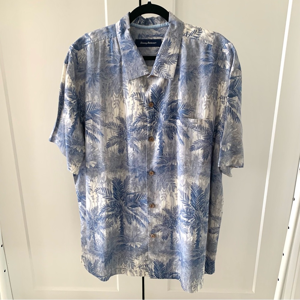 Tommy Bahama Blue Palm Print Short-Sleeve Camp Shirt